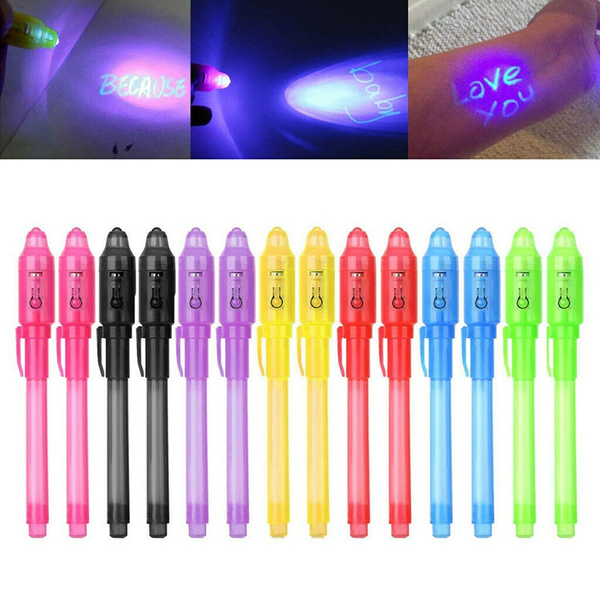 14pcs Random Color UV Light Pen Invisible Ink Pen Magic Pencil Secret  Fluorescent Pen for Writing Pad Kids Child Drawing Painting Board
